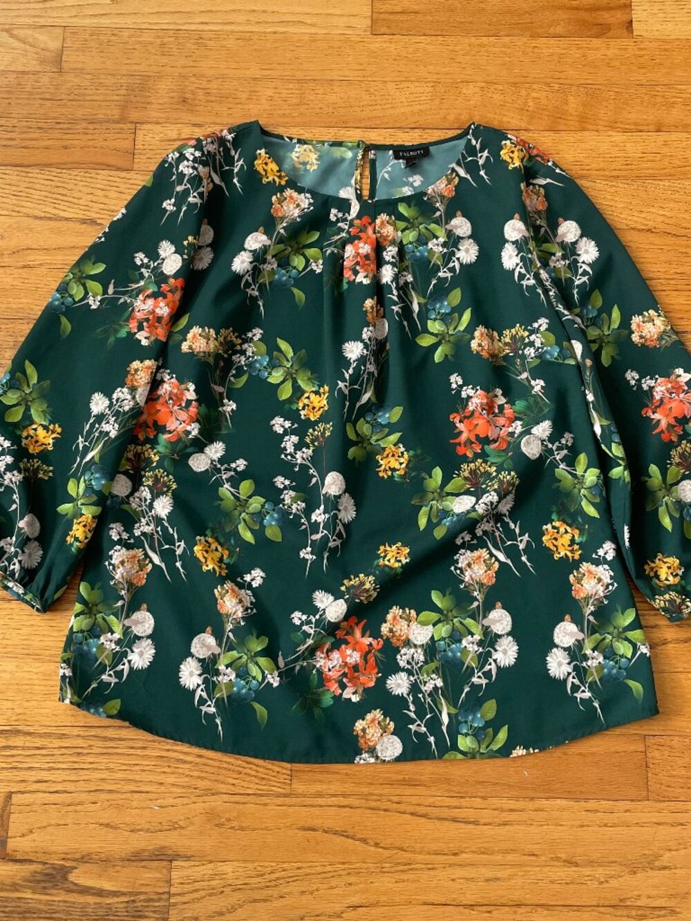 Talbots M Green Botanical Floral Pleated Balloon Sleeve Blouse
